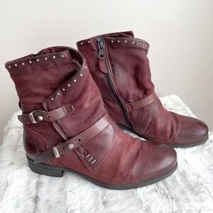 Miz Mooz Sambuca Leather Buckle Ankle Boot in Merlot - Size 8/EU 39